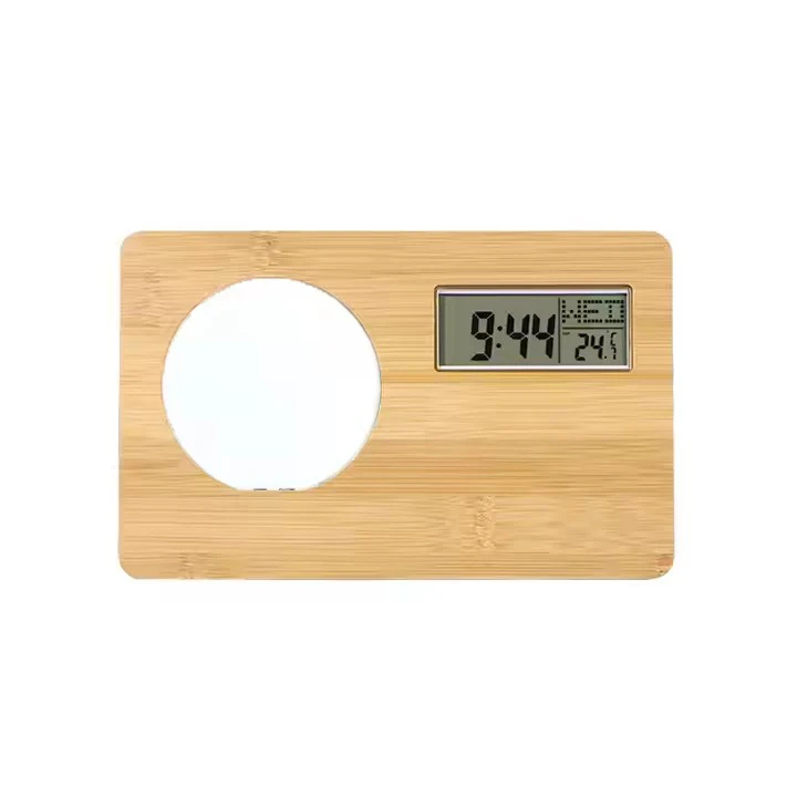 DIY New Design Aluminium Disc Digital Clock Customized Logo Picture Frame with LED ClockSublimation Blank Wooden Photo Frame