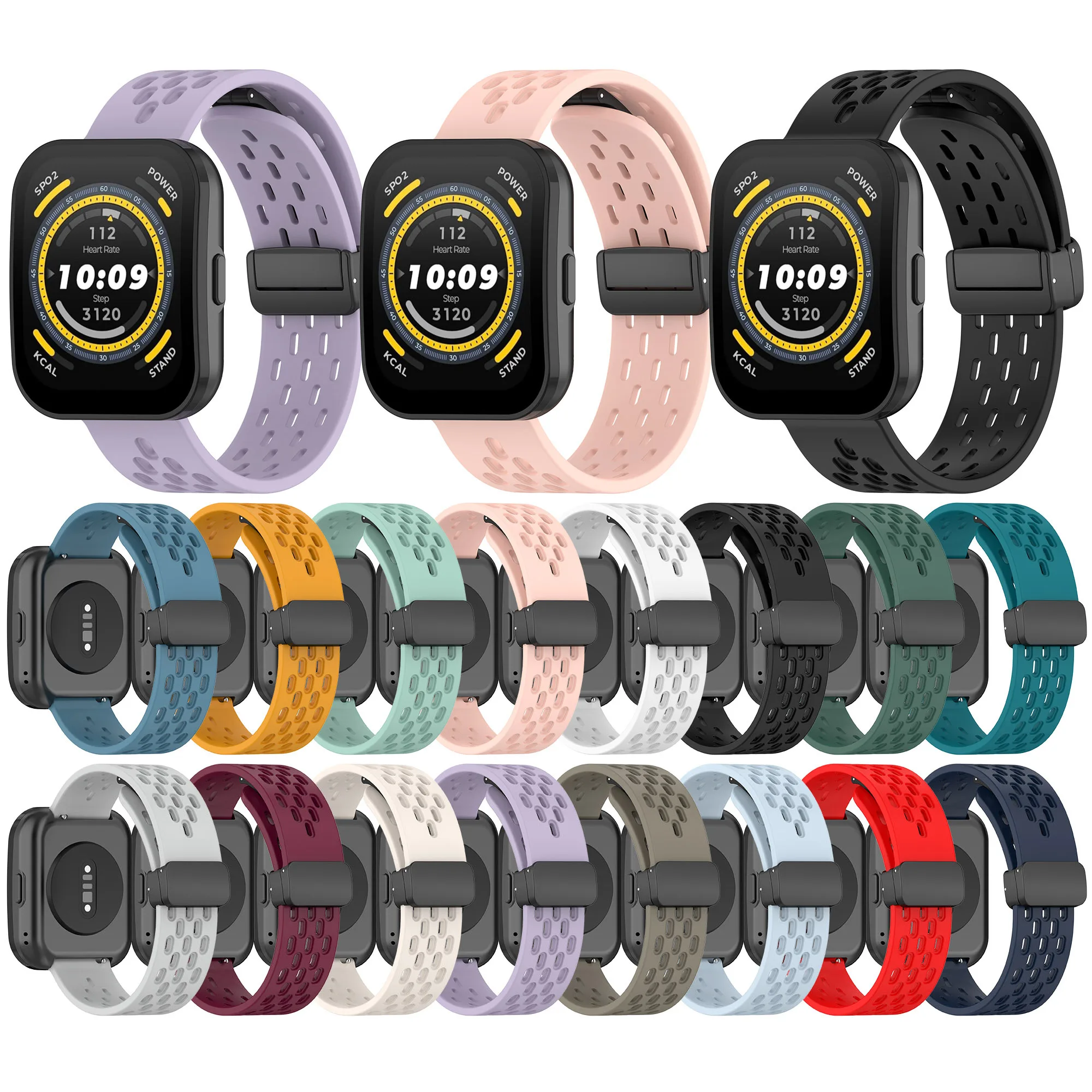 ShanHai 20mm 22mm Folding Buckle Magnetic Buckle Silicone Strap Band For Huami Amazfit GTS 4 mini 3 2 2e GTS2 GTS3 / Bip 5 3 S U