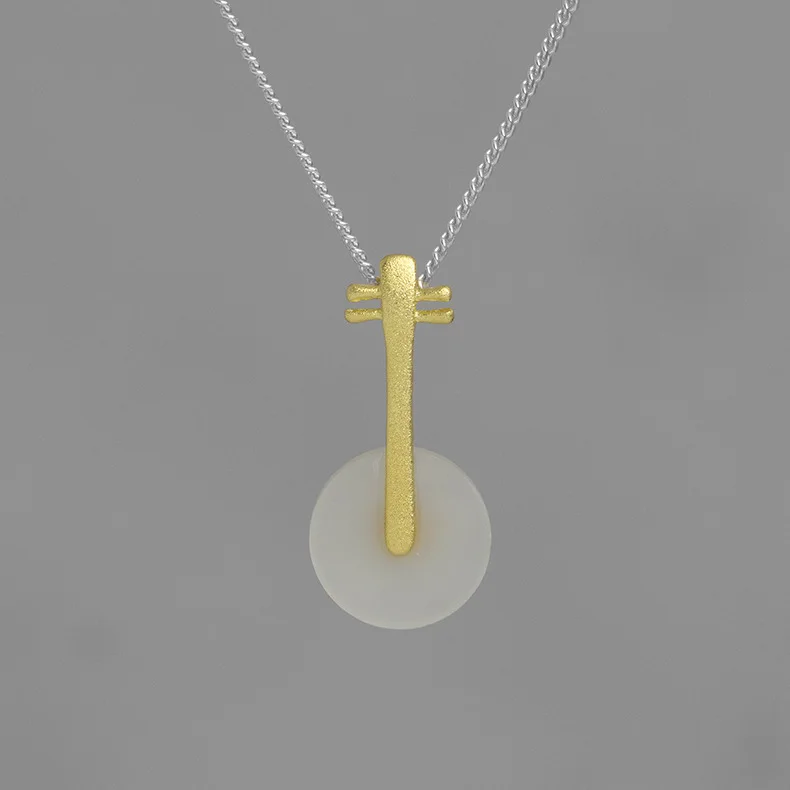 925 Sterling Silver Classical Instrument Jade Pendant Fashion Charms Silver Jewelry