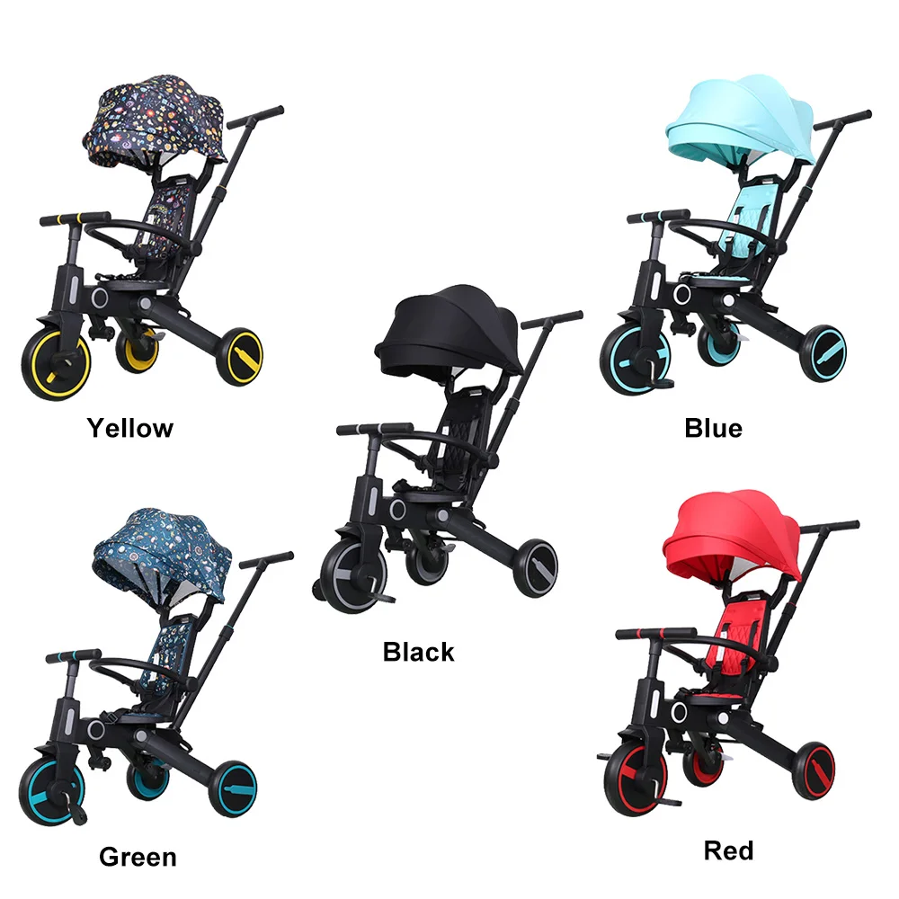 Foldable 7 in 1 Child Toddler Tricycle 3 Wheel Kids Trike Bike Kids Baby Tricycle Trike for Kids Children 1-6 Year Old