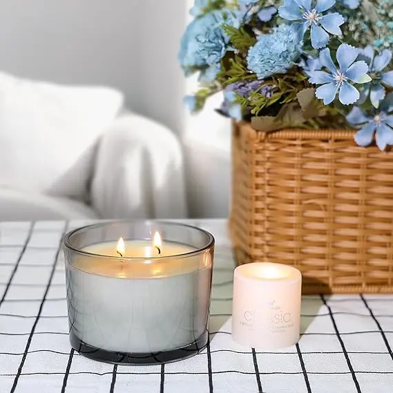 New Glass candle jar empty 16oz candle holder container custom color for home Christmas with lids