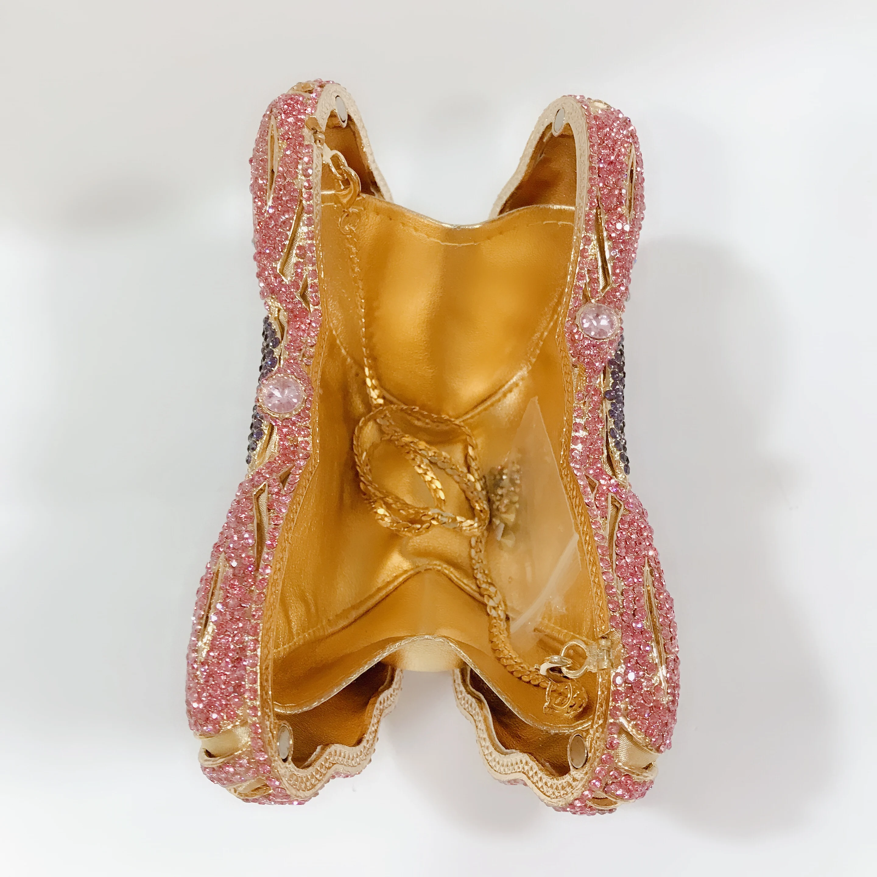 Chinese Manufacturer Pink Butterfly Shape Mini Portable Diamond Wedding Party Ladies Evening Bag