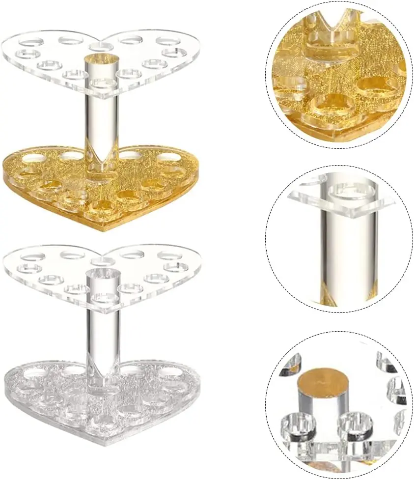 Makeup Eyebrow Pencil Manicure Brush Heart Acrylic Storage Holder 12 Holes Nail Tool Pen Holder