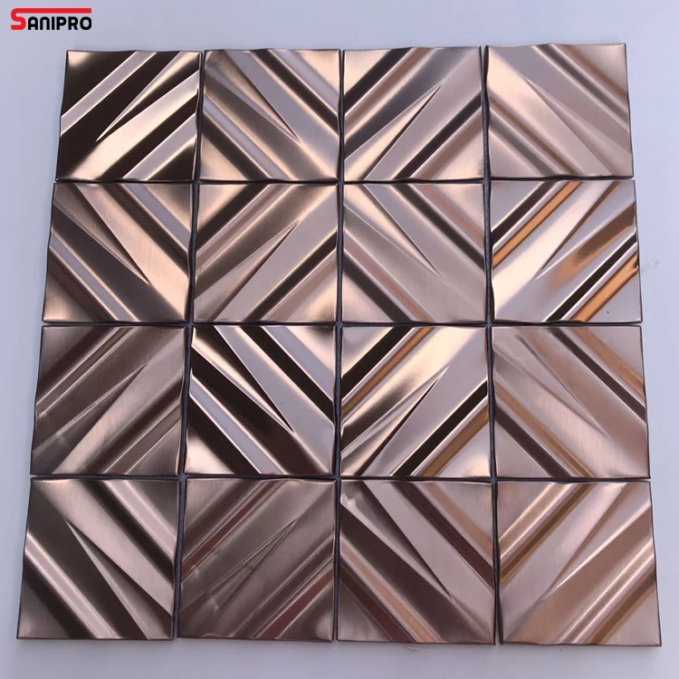 SANIPRO New Home Mesh-backing 3D Effect Wall Covering Facade Design Decoration Parquet Pattern Metal Mosaic Tiles