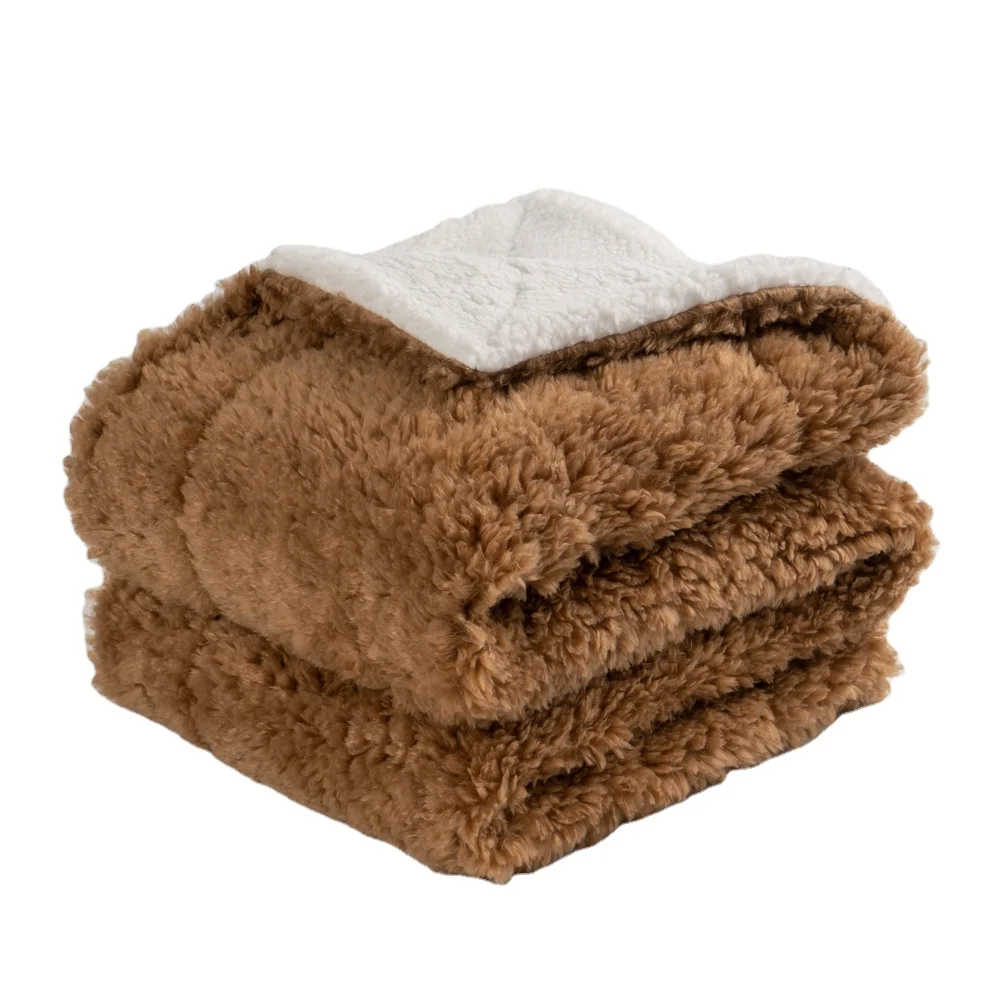 Faux Lamb Fur Blankets Teddy Fleece Sherpa Throw Animal Skin Dark Brown King Size Bed Throw 100% Polyester Bedding Set
