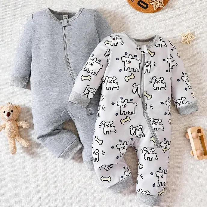 Baby Boy Eco-Friendly Jumpsuit Zip-Up Infant Romper Cartoon Graphic Bamboo Viscose Cotton Western Style New Model Winter 3T
