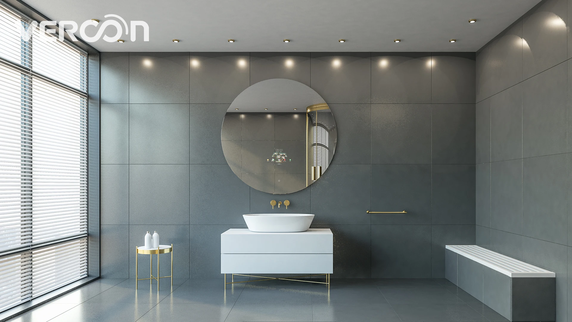 Vercon 10.1 Back lit Smart Bathroom Mirror TV with Touchscreen, Android 11, Waterproof & Anti-fog,Adjustable LED lighting