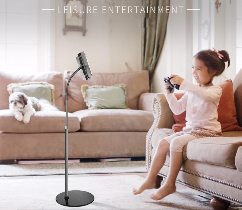 Tablet Floor Stand,Height-Adjustable Gooseneck Stand Universal Long arm tablet stand for smartphone and ipad
