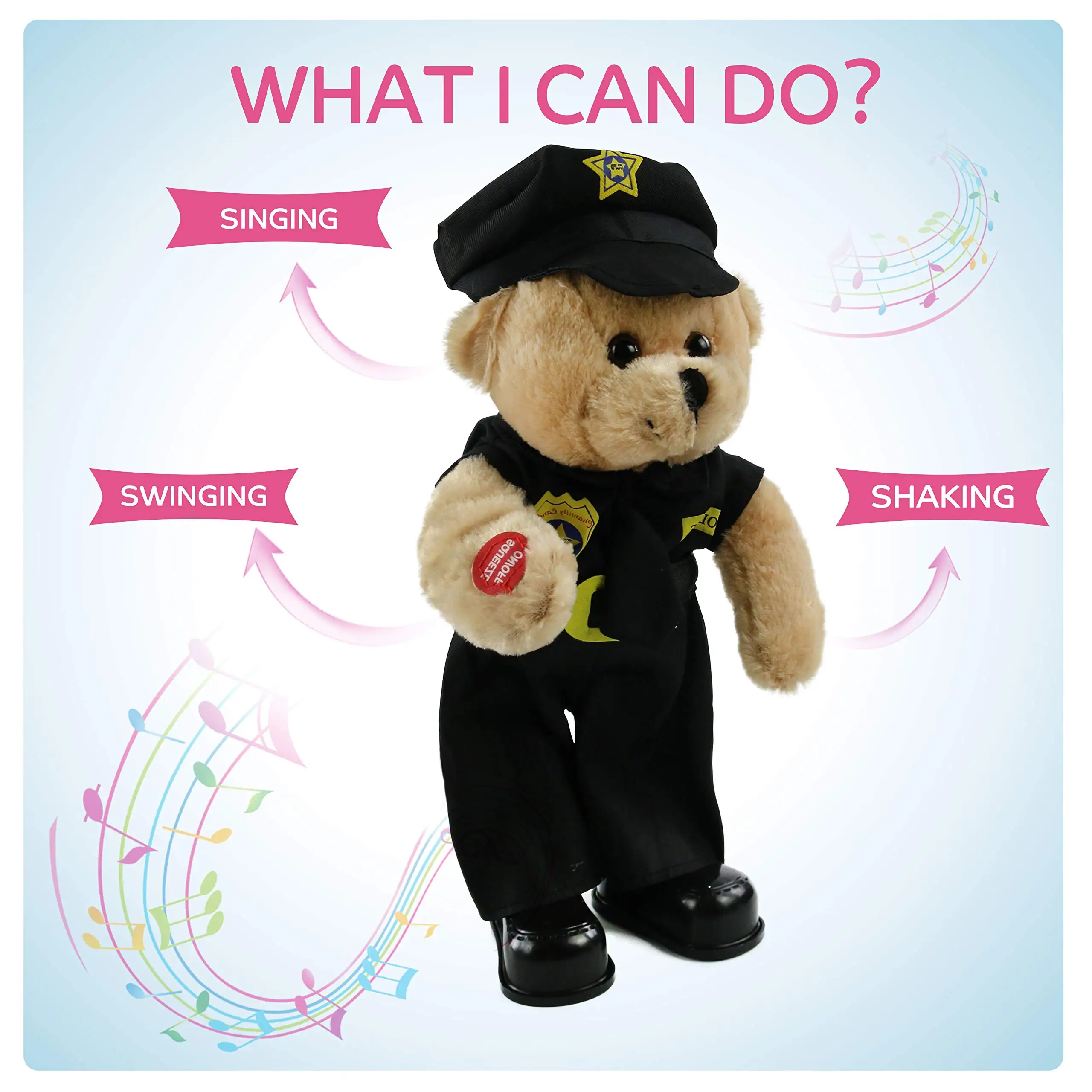 Singing Police Teddy Bear Dancing Plush Bear Toy Musical Stuffed Animal in Justicial Uniform Interactive Animated Gifts