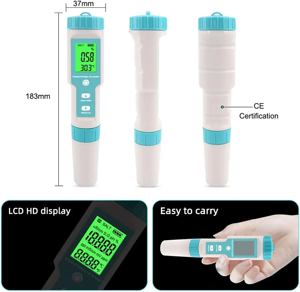 8 in 1 High Accuracy Xiuda TDS Testing Pen Best Selling Ph/EC/Salt/Tem/orp/S.G/H2 Water Tester Swimming Pool Smart Home Product
