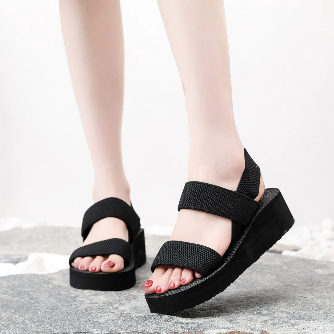 Beach Light Weight High-heeled Solid Color eva sports belt travel wedge bottom thick sole Daily Wearing Outdoor Sandals