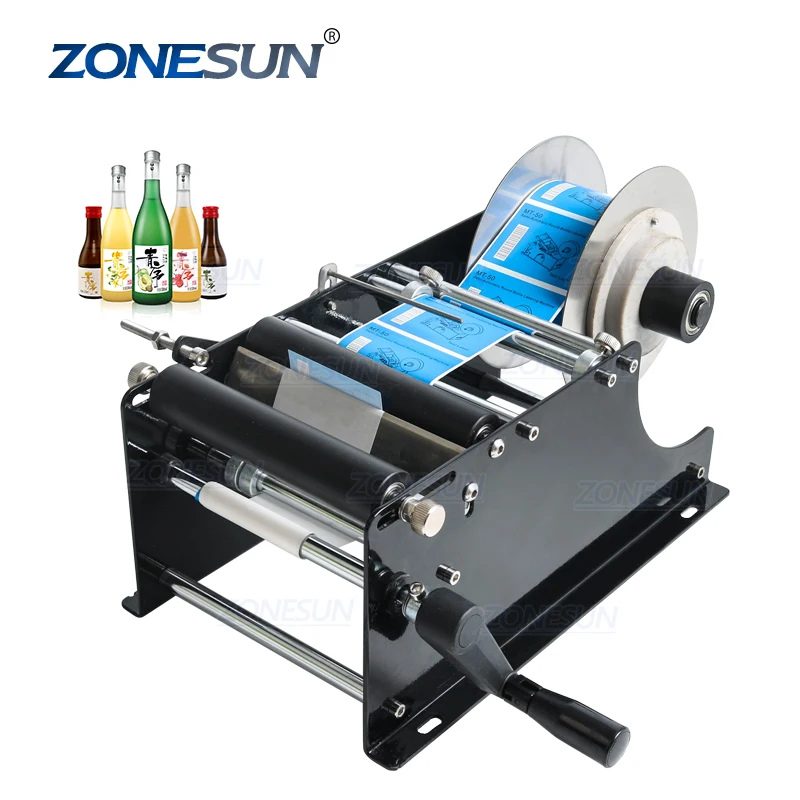 
ZONESUN Easy Simple Manual Wet Glue Adhesive Beer Plastic Container Cans Essential Oil Bottle Labeling Machine 