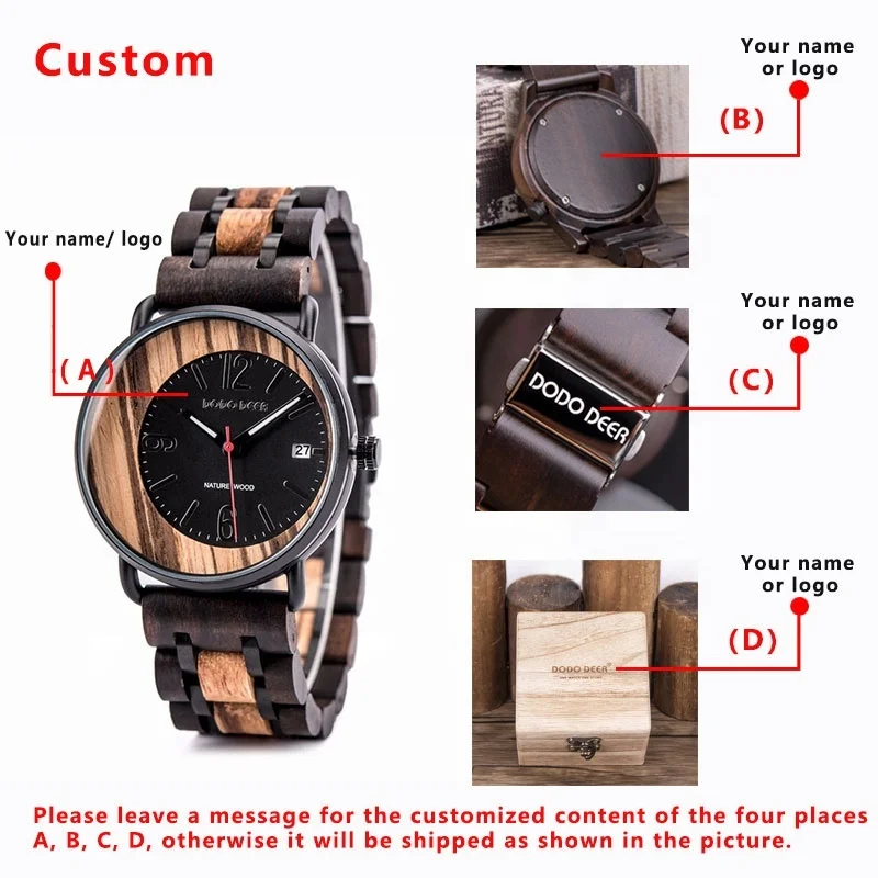 DODO DEER Ecofriendly Dropshipping Japan Movement Quartz Men Wood Watch Customized Logo Timepieces Moon face Watches