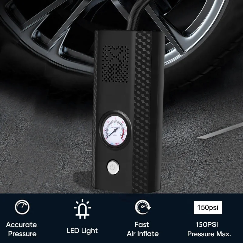 Tire Inflator Portable Air Compressor 12V Mini Electric Auto Tire Pump with Pressure Gauge LED Light for Car Tires Bicycle Ball