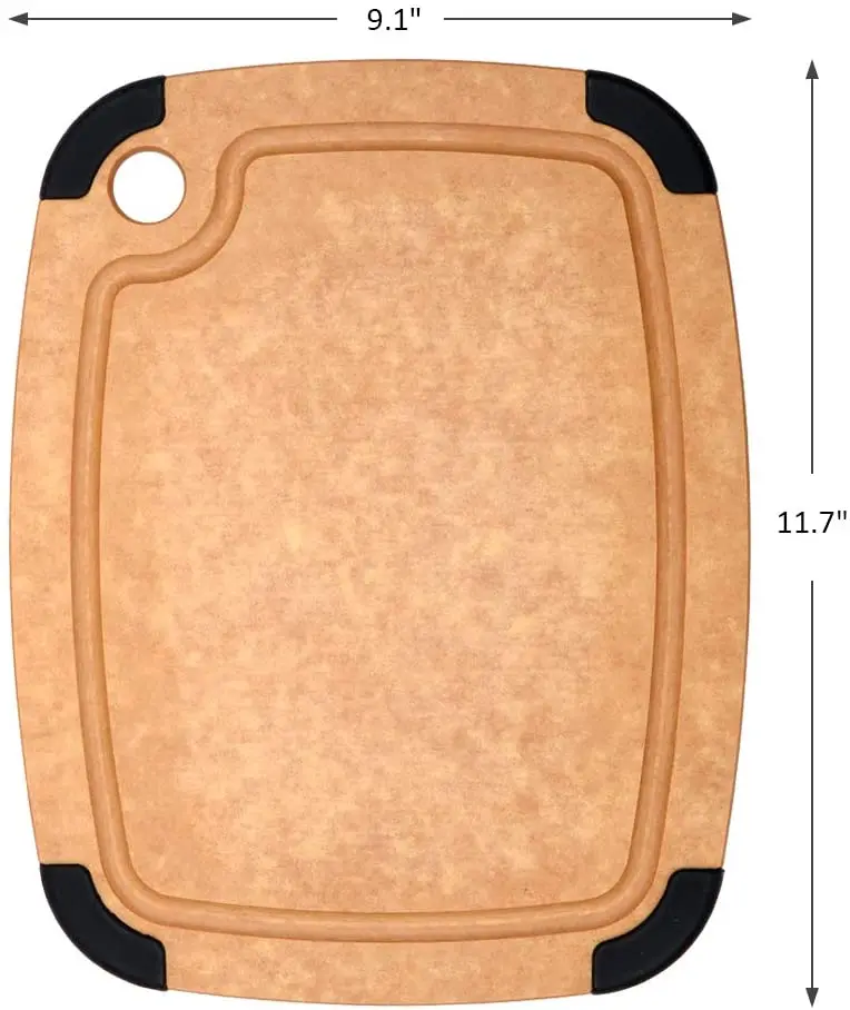 None Slip 100% Natural Wood Fiber Cutting Board with Groove and Silicone Corners for Kitchen