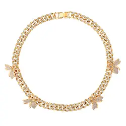 2020 Women Men Hip Hop Luxury Iced Jewelry Personality Gold Plated Crystal Butterfly Choker Rhinestone Cuban Link Chain Necklace