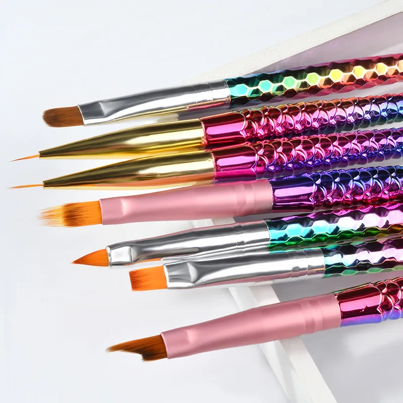 Nail Brush Professional Nylon Metal Mermaid shape Handle 3D Nail Art Tips Builder Acrylic Nail Brush