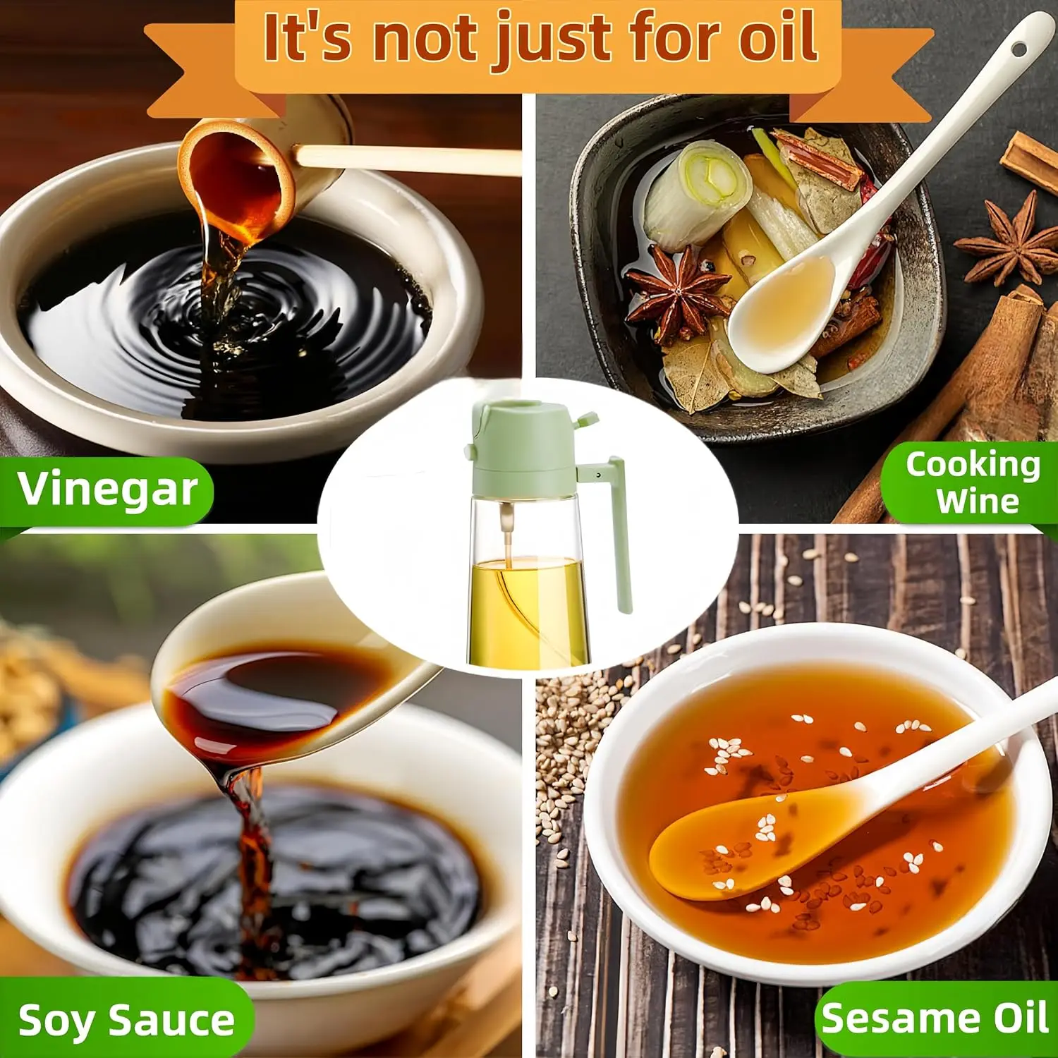 2 in 1 Oil Sprayer Kitchen 470ml Glass Spray Olive Oil Vinegar Soy Sauce Bottles Baking Pot Grill BBQ Oil Dispenser for Cooking