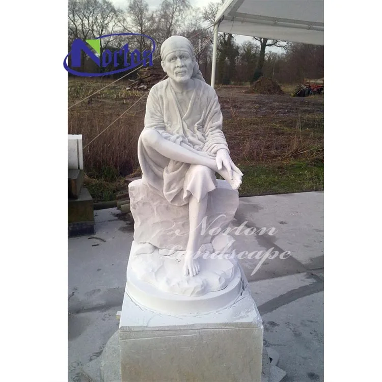 Modern Outdoor Garden Decor Life Size Religious India God Sai Baba White Warble Stone Statue Sculpture