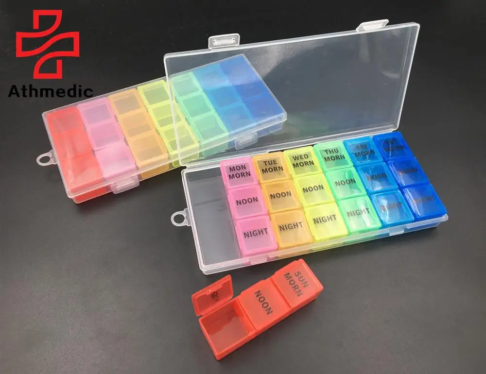 2022 Athmedic Еженедельный разделитель радужного цвета для пищевых продуктов, 21 кейс для таблеток, Органайзер