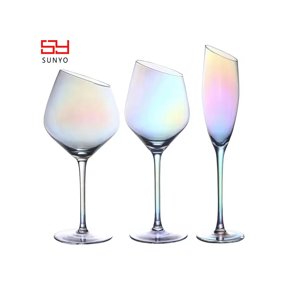 Sunyo Wholesale Sodalime Handmade Lead Free Crystal Colored Red Wine Glasses Set