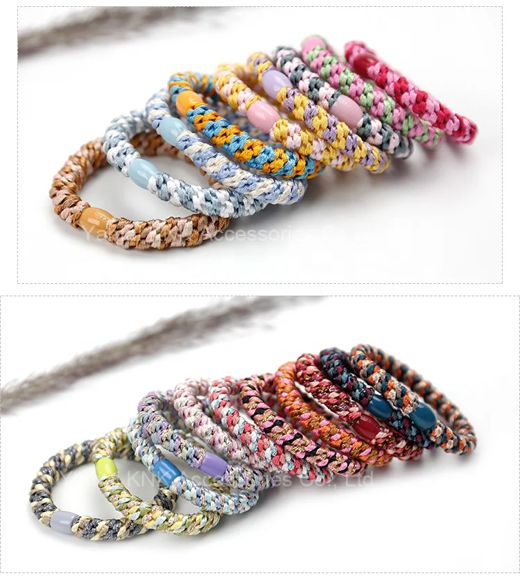 
Colorful Korean Thick Braided Hair Tie Woven Ponytail Holders Rhinestone Glitter Hair Elastic Hairband 