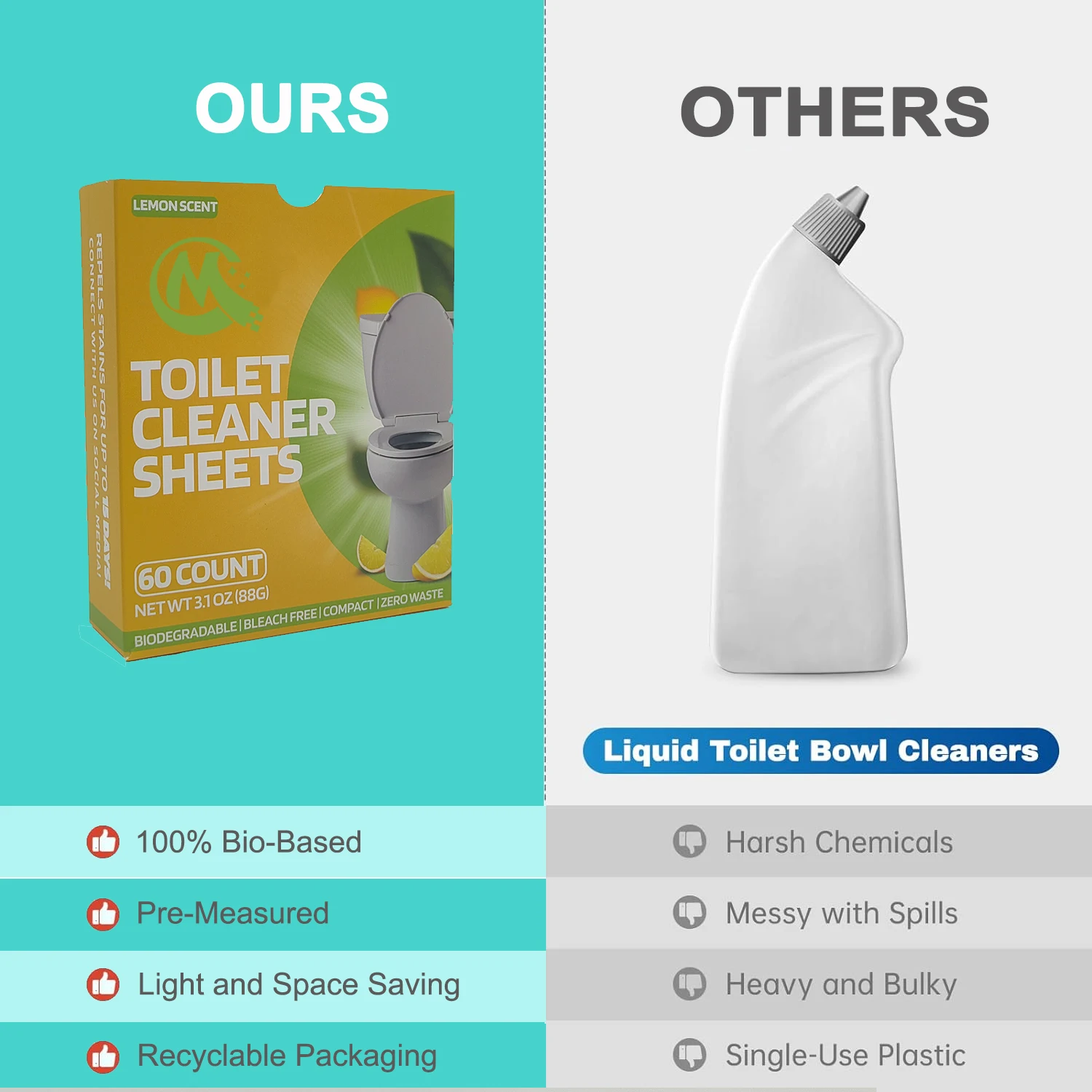 Private Label Plastic-Free Packaging Bathroom Freshener Natural Toilet Cleaner Strips Toilet Bowl Cleaning Sheet