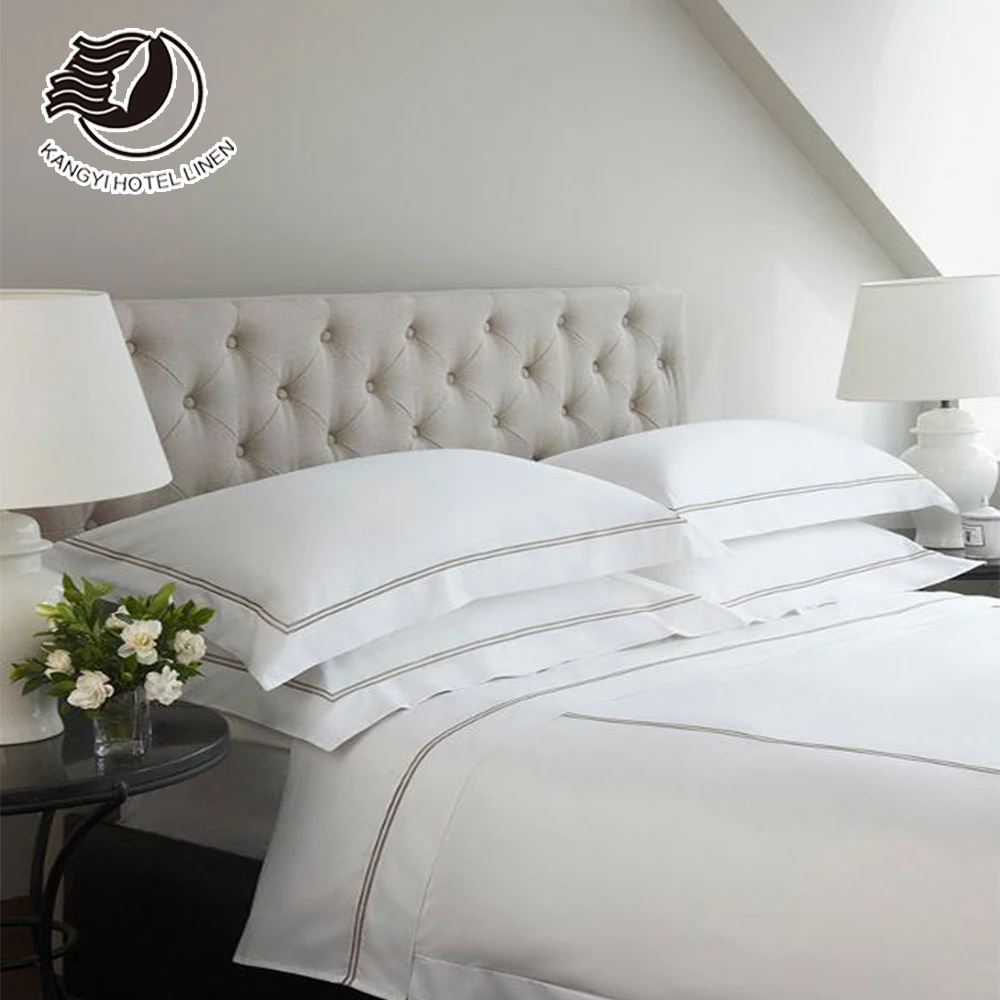 Хит продаж постельное белье из белого хлопка 400 TC для отеля Комплект постельного белья 4 предметов