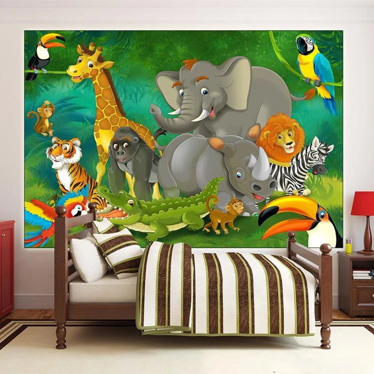 Jungle Animals Wall Mural  Kids Room Decoration Boys and Girls Nursery  Zoo Safari Adventure Wallpaper Tiger Lion Monkey