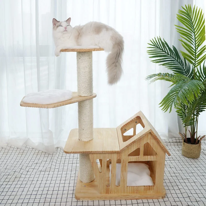 wooden Cat Hammock Wall Mounted Large Cats Shelf cat climb tower tree