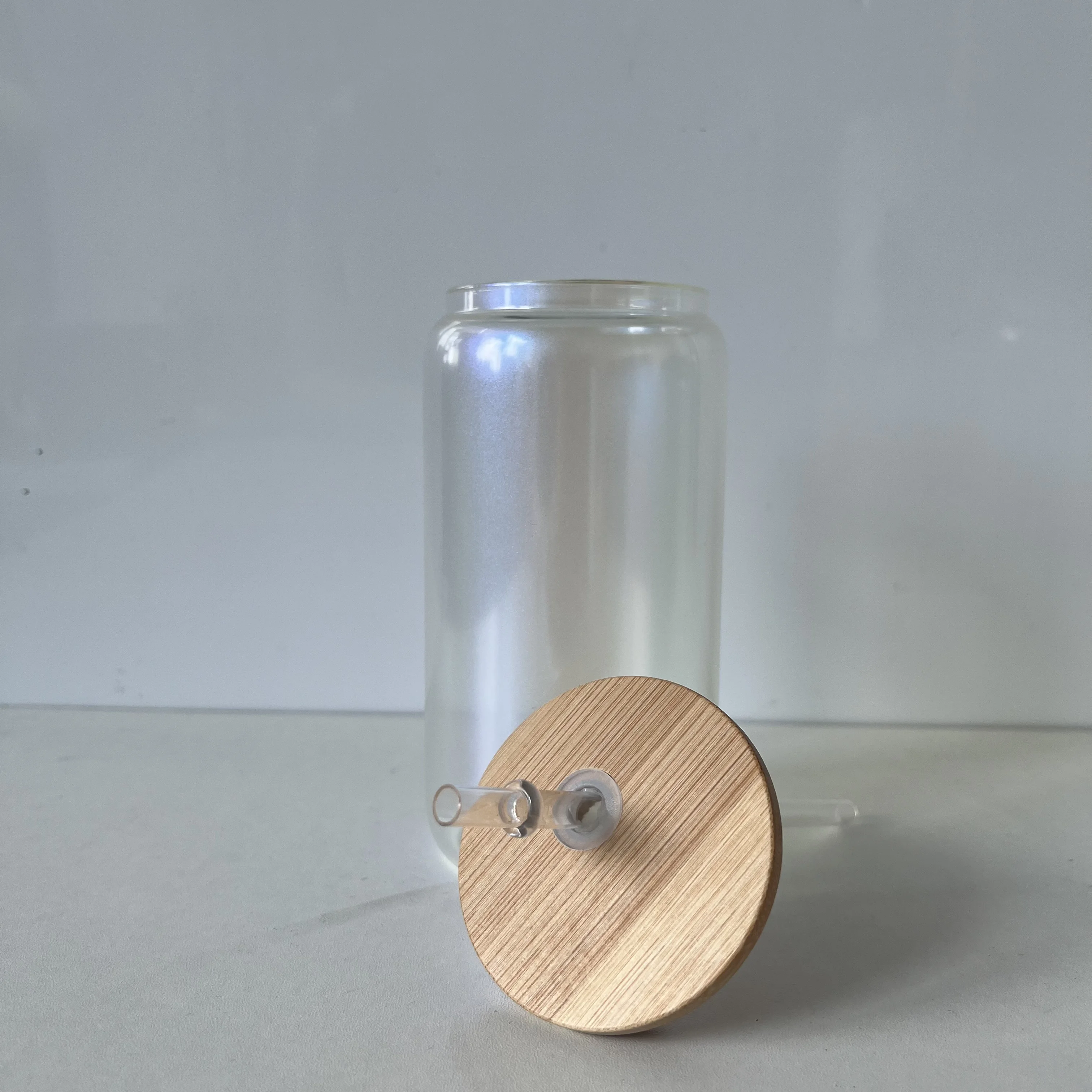 laser gradient drinking juice coke and beer glass can cola cup with bamboo lid and glass straw