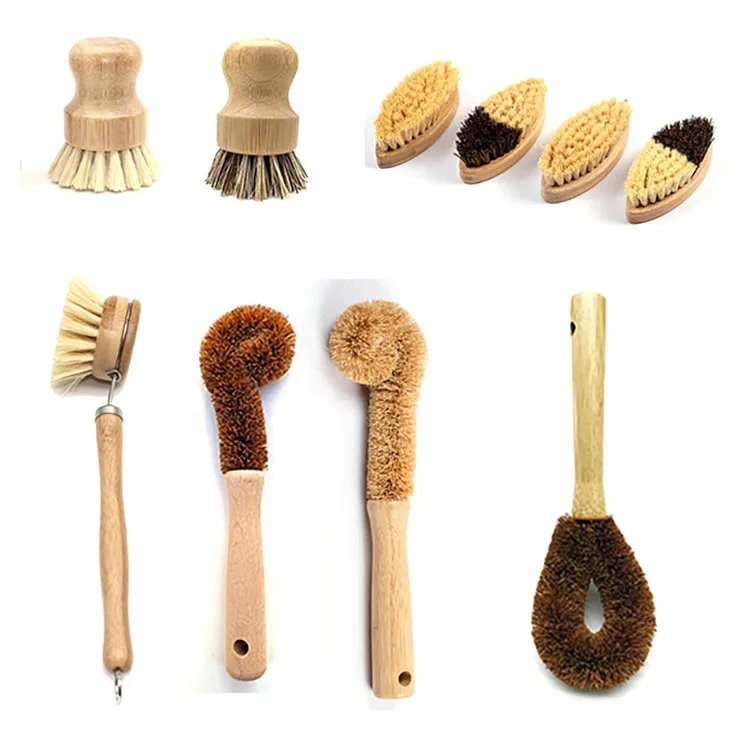 Eco Kitchen Wash Cleaning Scrub Brushes Bamboo Wooden Pot Dish Brushes for Household Pan Plate Vegetable