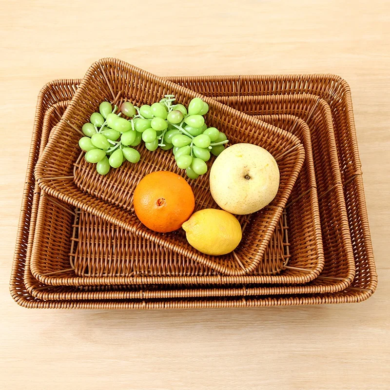 A2609 supermarket grocery basket inventory basket imitation rattan woven fruit bread grocery basket