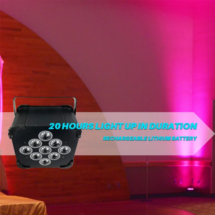 
Hot-Sale Wedding 9 18w RGBWA UV Battery Powered Wireless Slim Uplight Par LED 