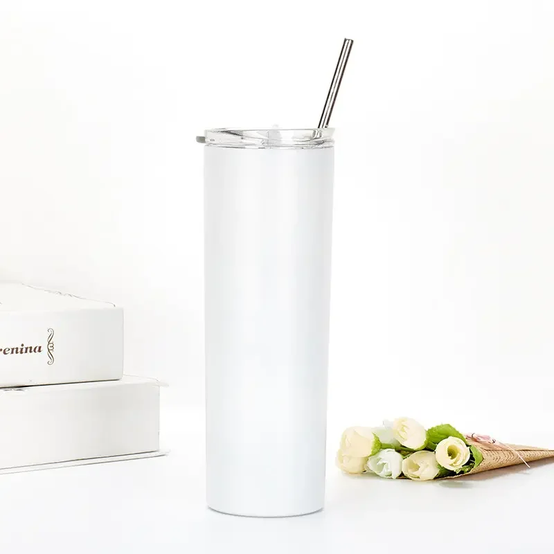 Stainless Steel 20oz Sublimation Tumbler Cups Skinny Tumbler Water Bottle with Straws