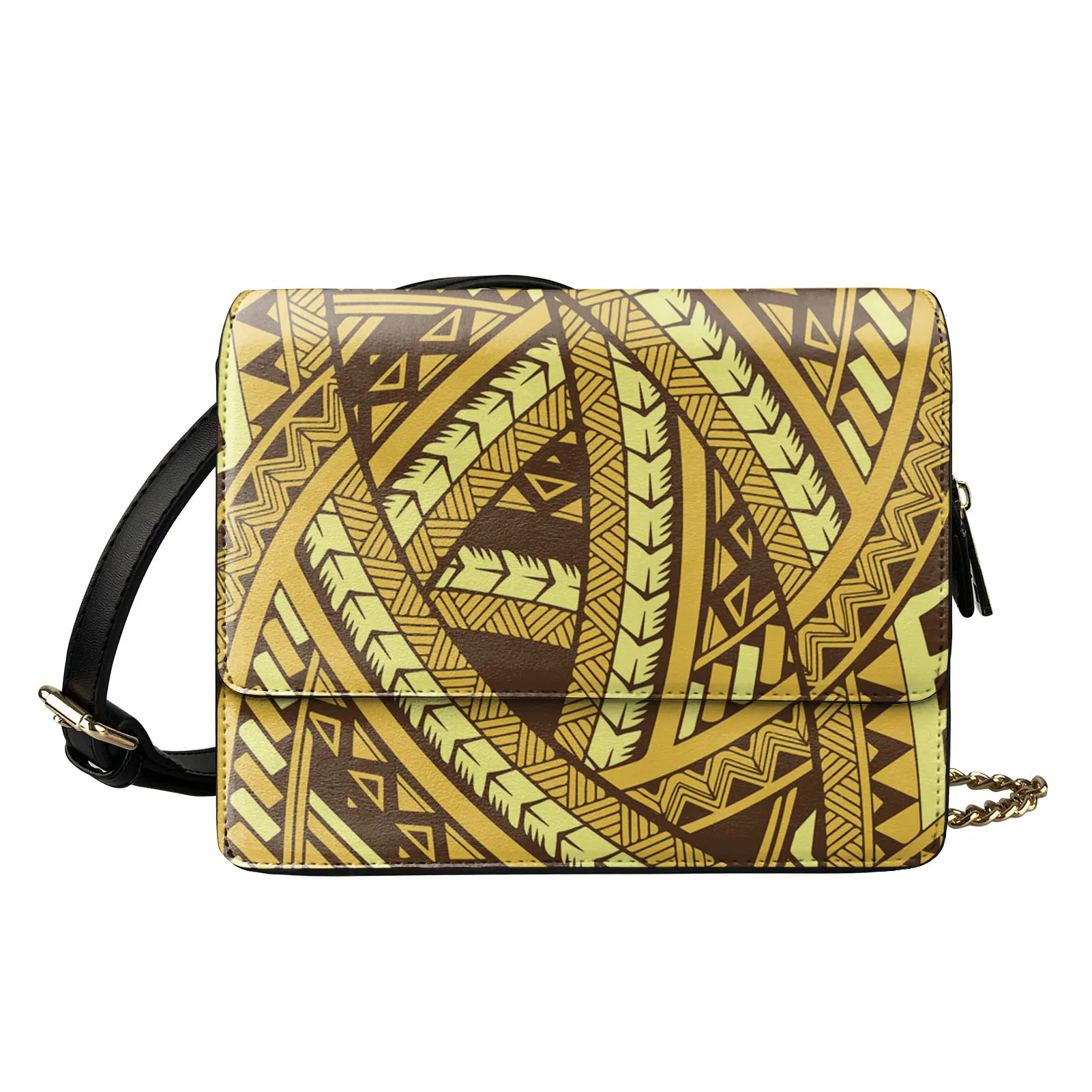 
Chain Strap Pu Leather Crossbody Single Shoulder Bag for Women Unique Tonga Polynesian Tribal Woman Ladies Messenger Handbags 