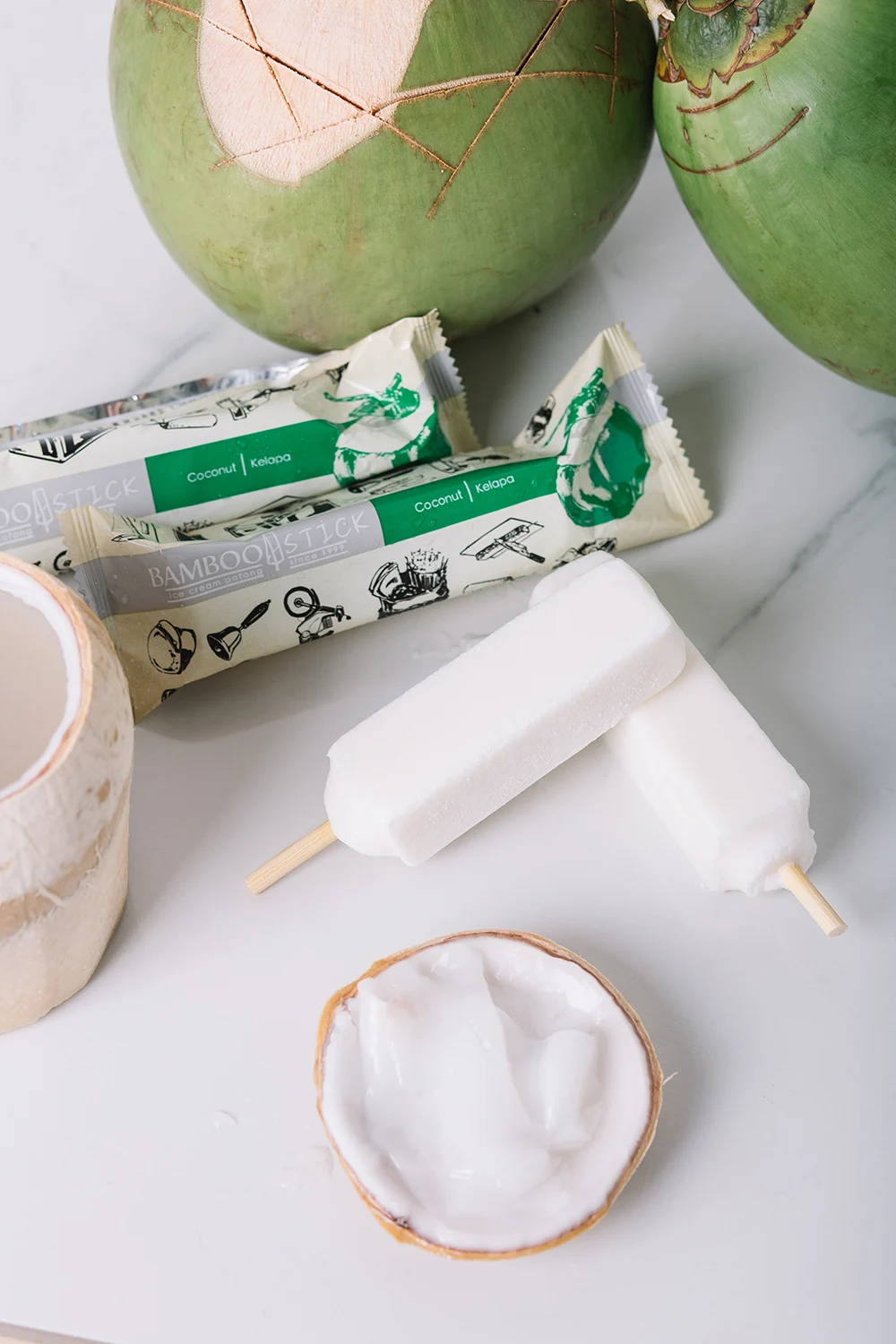 Halal certified coconut icecream flavour Bamboostick Ice Cream Potong Traditional Dessert Series made by real fruit