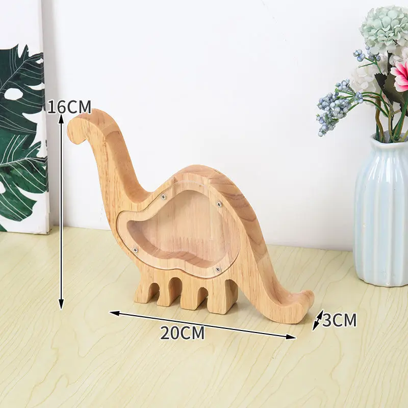 Children Dinosaur Coin Savings Bank Money Box Birthday Gifts Crafts Shaped Wooden Letter Animal Piggy Banks for Kids Opp Bag ZHE