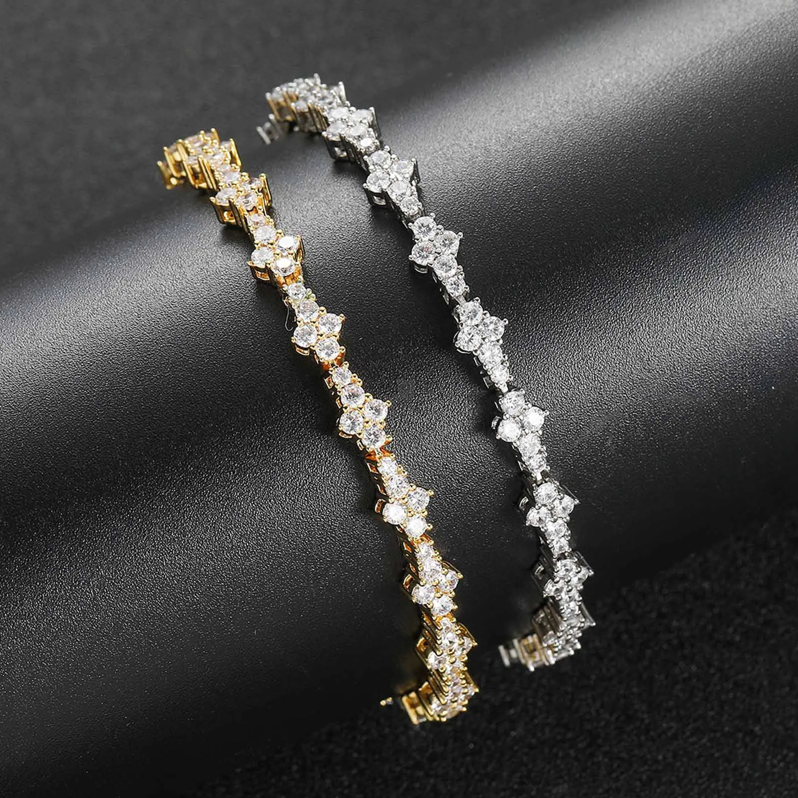 European and American plum blossom tennis chain men hip-hop bracelet zircon fashion brand spring buckle jewelry