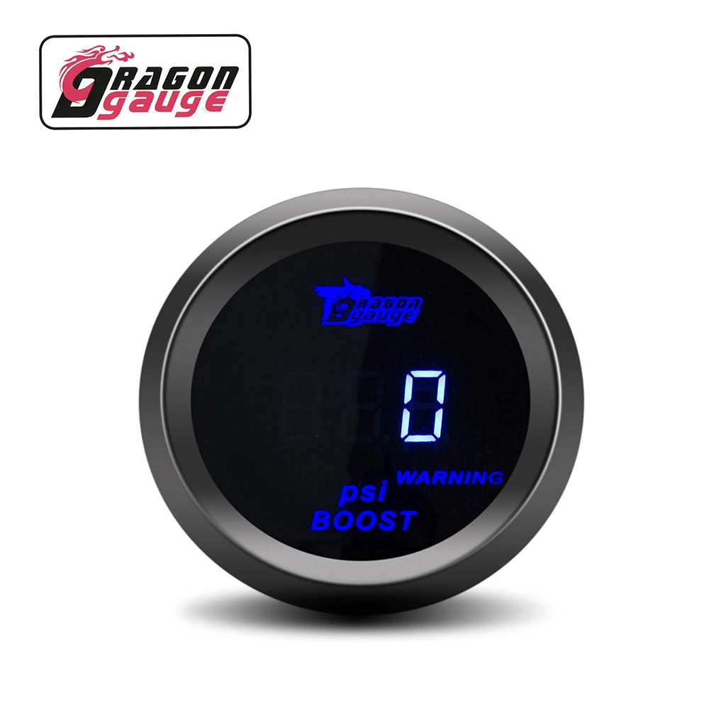 DRAGON GAUGE Universal 12V 52mm Auto Boost Gauge 30 psi LED Turbo- Gauge W/ Digital Pipe Auto Meter Thread Installation (6111)
