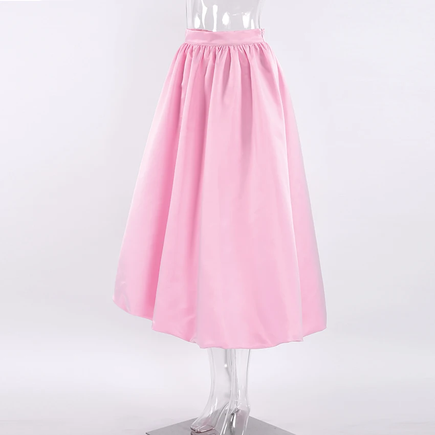 OOTN Autumn Pleated Long Skirt Female Vintage Chic Women Fashion White Party Midi Skirt Elegant Loose Pink Skirts