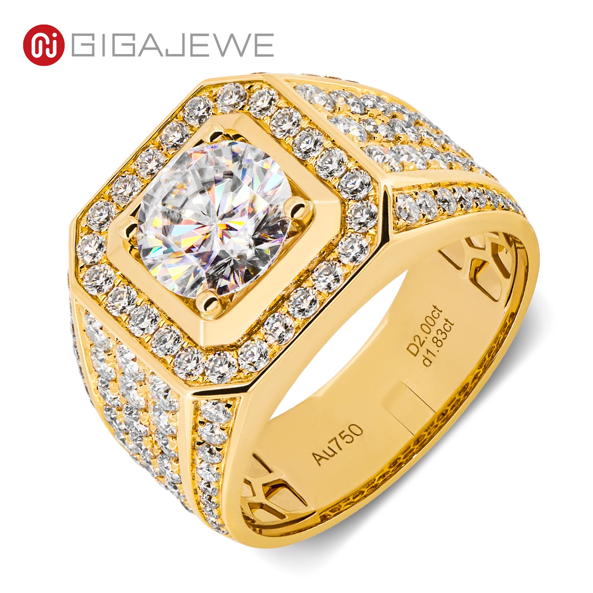 GIGAJEWE 3.0CT Round Cut Moissanite  White D color Color 9K/14K/18K Yellow gold man band  Ring