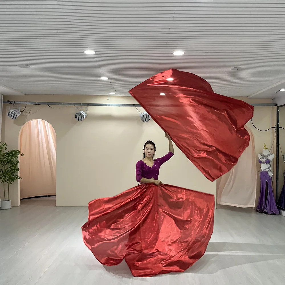 New 190x140cm Half Circle Flag Veil Performance Wear for Belly Dance Stage Polyester Prop with Stretching Stick Dance Parties