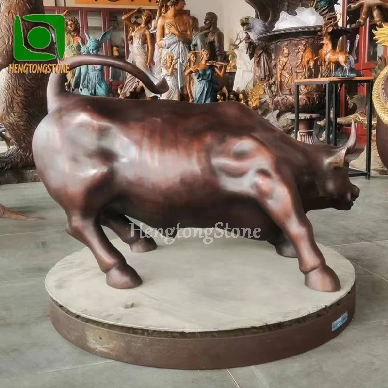 Western Style Bronze Casting The Wall Street Bull Statue Metal Small Animal Statue