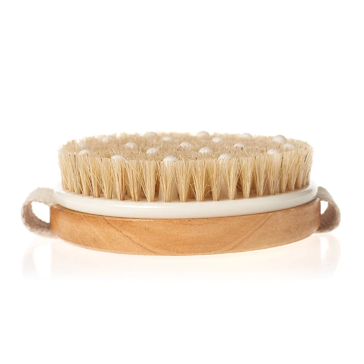 Organic Free Sample Round Wooden Scrub Bath Massage Exfoliating Shower Brush Dry Body Brush with Sisal Bristles