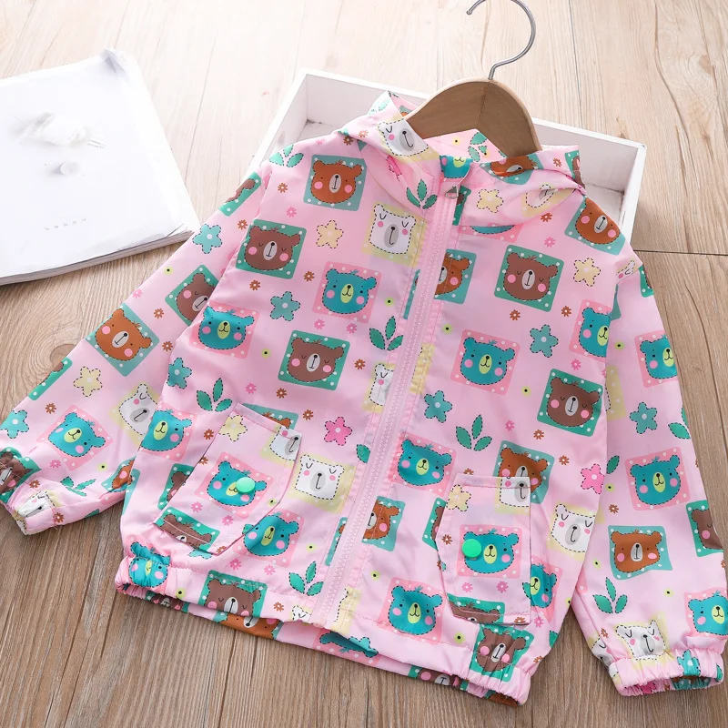 Dropshipping Spring Autumn Coat 2023 New Girls Graffiti Rush Baby Casual Thin Velvet Zipper Jacket