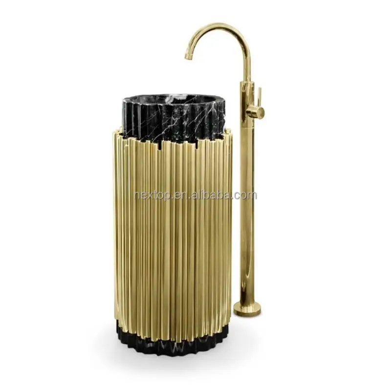 Light luxury gold stainless steel Marble Vanity Metal Tap Hand Basin Bathroom Furniture Cabinet