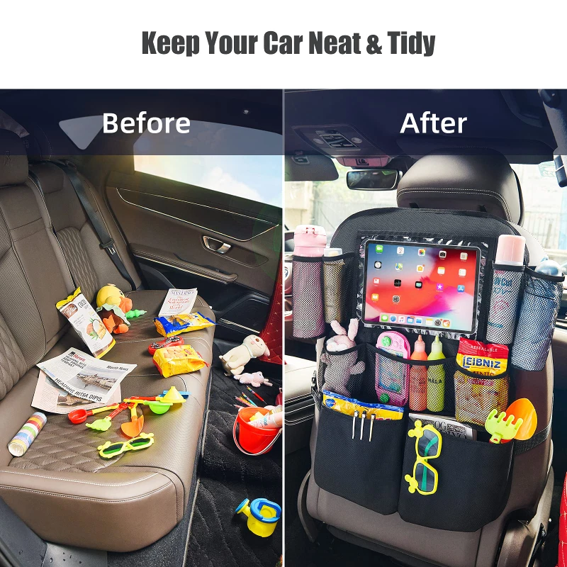 Backseat Car Organizer Mats Back Seat Organizers and Storage Bag with Touch Screen Tablet Holder for Kids Toddlers Car Seats