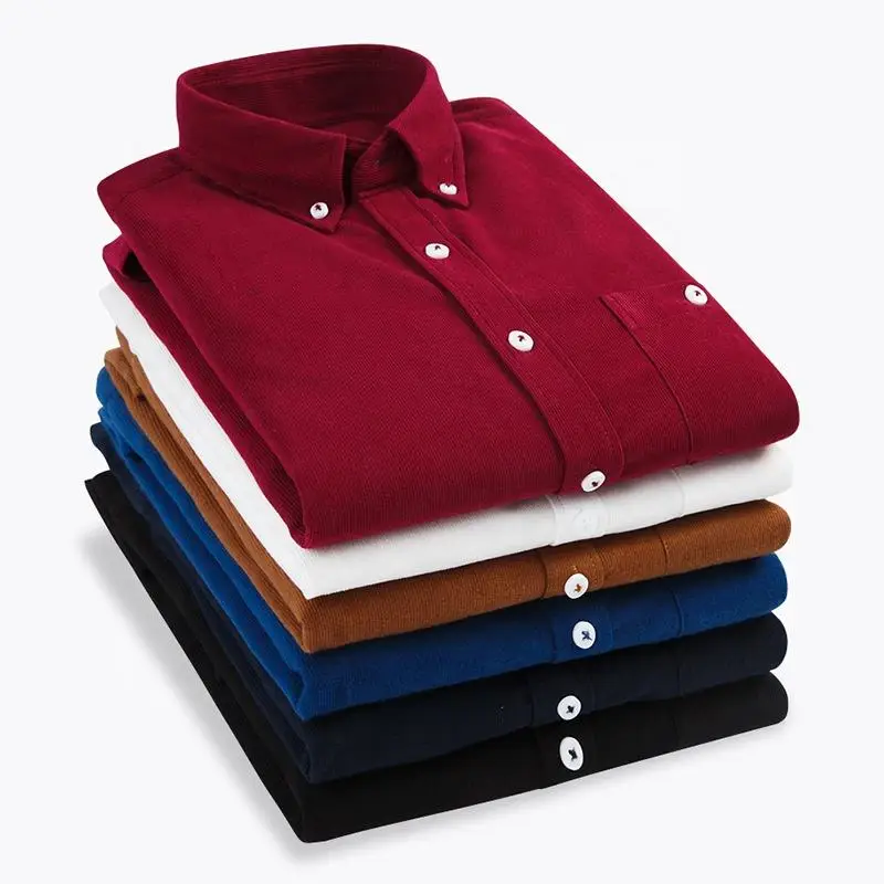 Newest Design Hot Sale Solid Color Slim Fit Long Sleeve Corduroy Casual Shirt for Men Corduroy Shirt Men Button Up