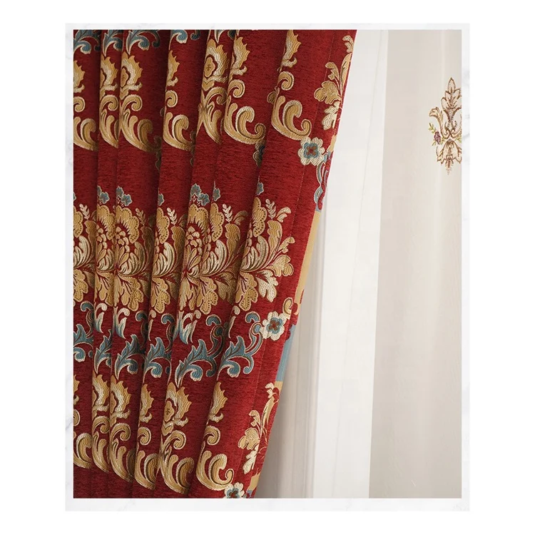Wholesale Nordic Style Jacquard Chenille Pattern Red Backdrop Drapes Curtains For Events Living Room